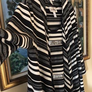 ✨Joseph Ribkoff 2-pc Asymmetrical Open Cardigan & Long embellished tank sweater